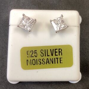 925 Silver Moissanite‎ Earrings Princess Cut 2.0 CTW Studs